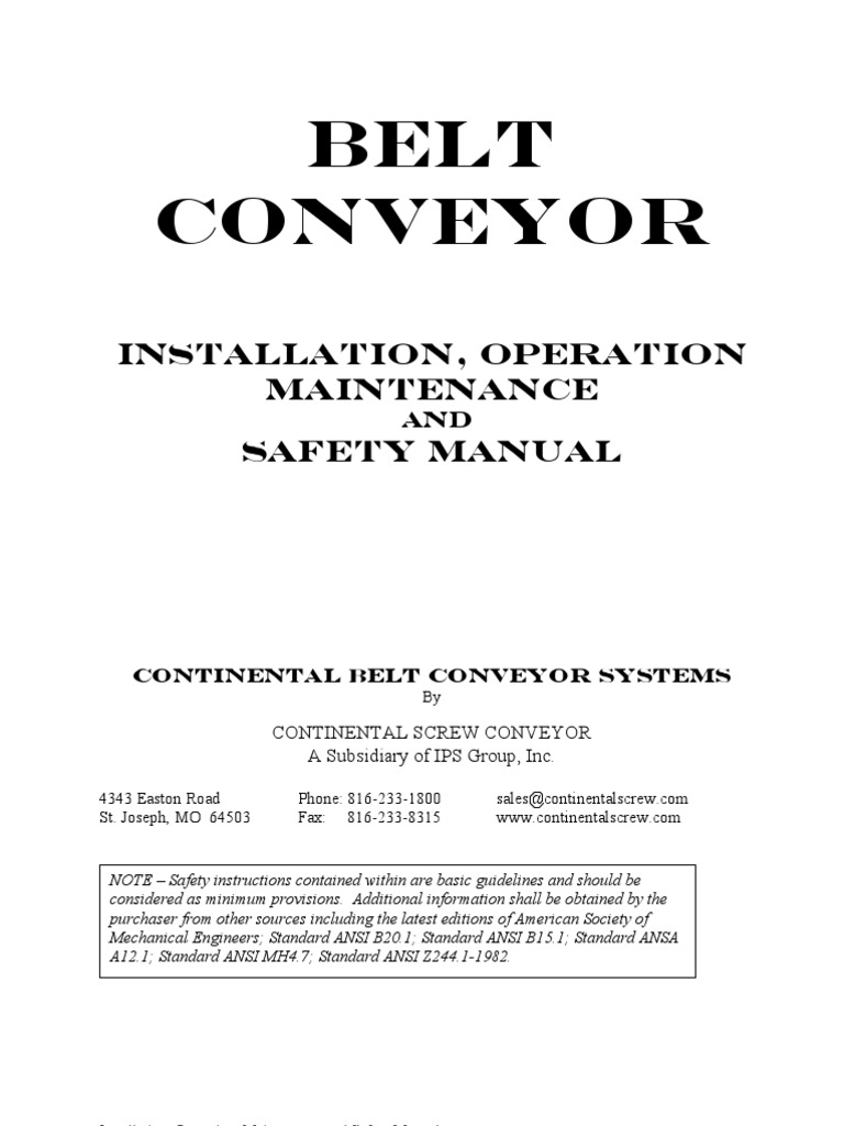 Belt Conveyor Installation, Operation Maintenance Safety Manual PDF