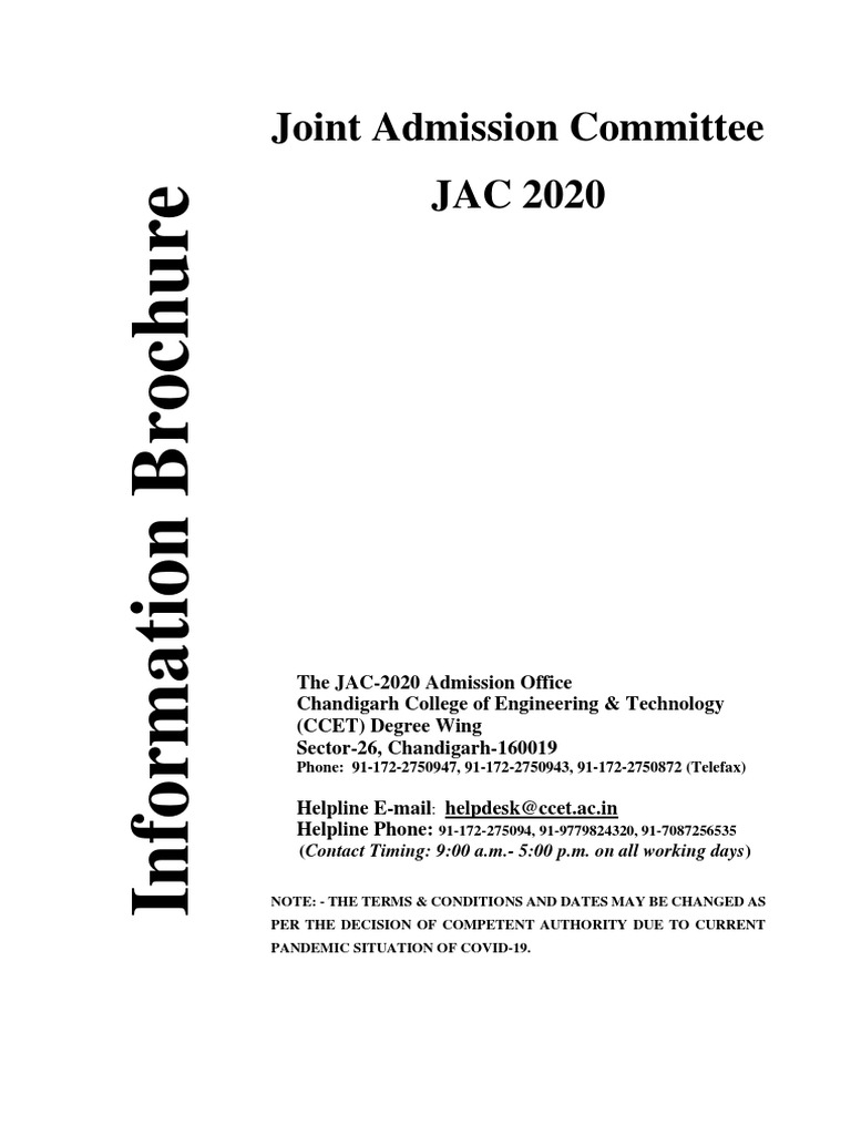 JAC 2020 Admission Information Guide | PDF | University And College ...
