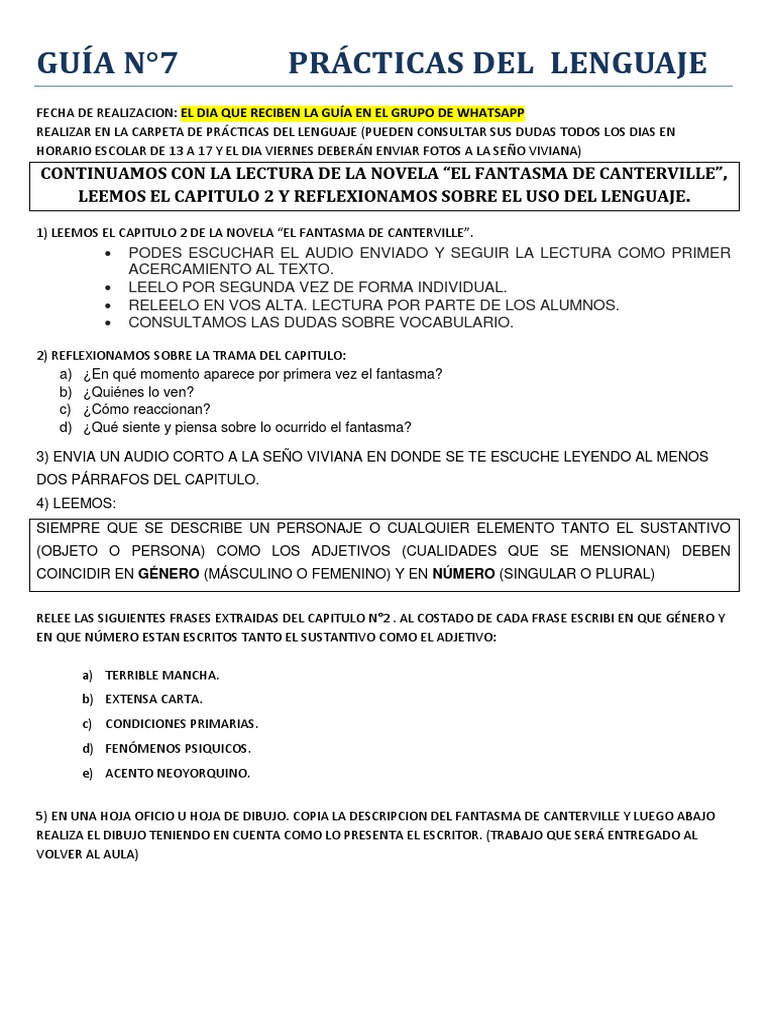 Actividades de Lenguaje: Guía 7 | PDF | Artes del Lenguaje y Comunicación