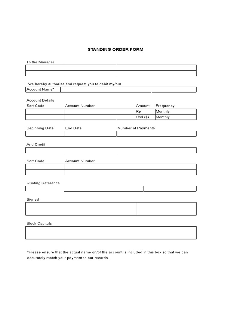 Blank Standing Order Template | PDF