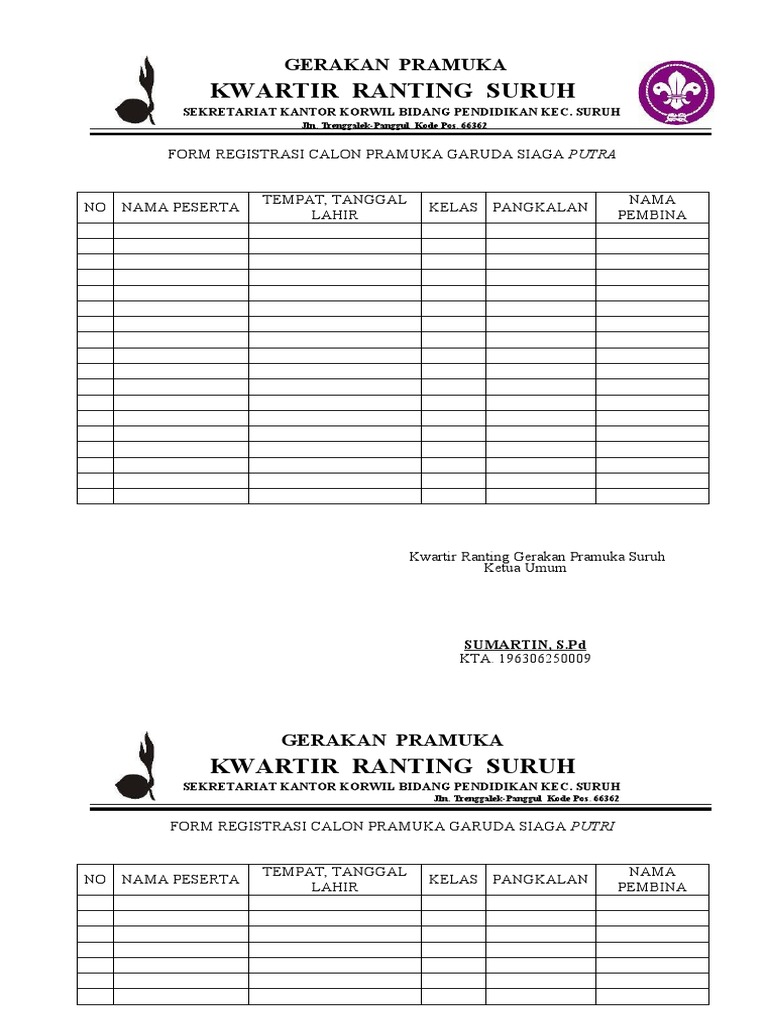 Daftar Hadir Kegiatan Pramuka Suruh | PDF