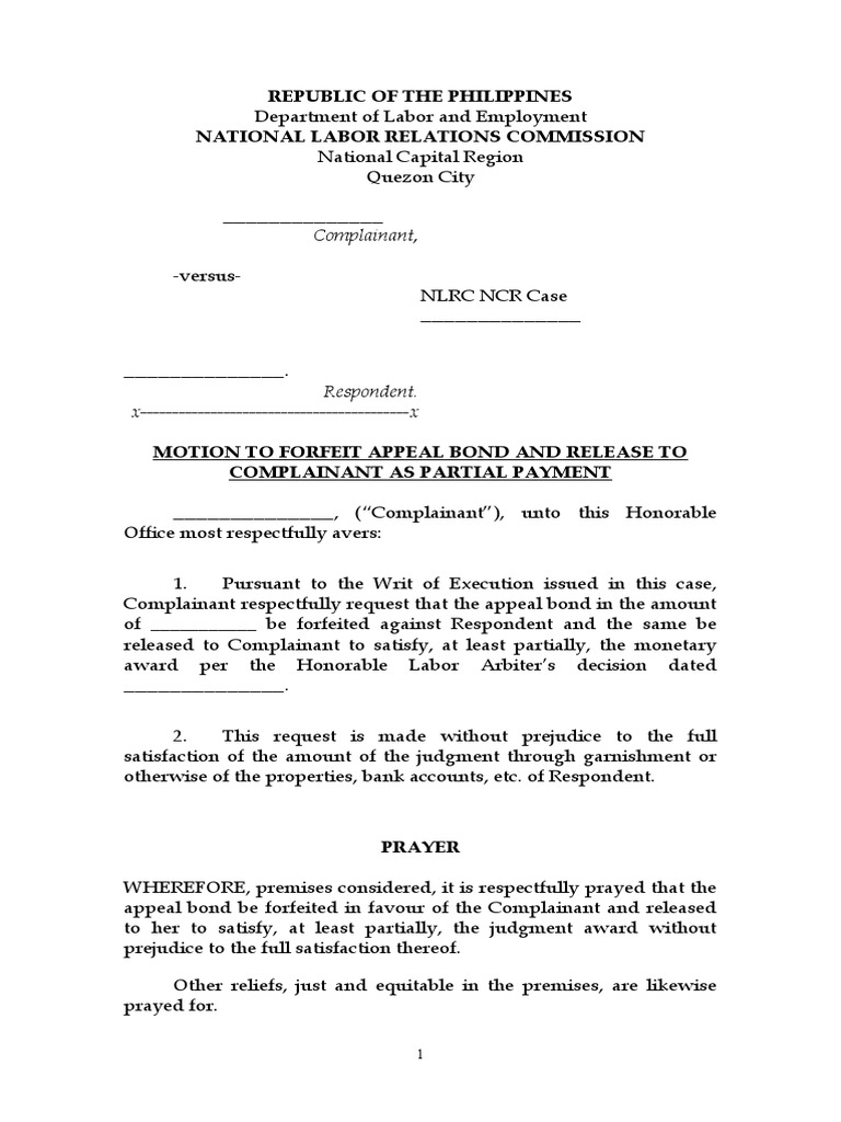 Motion To Release Appeal Bond PDF