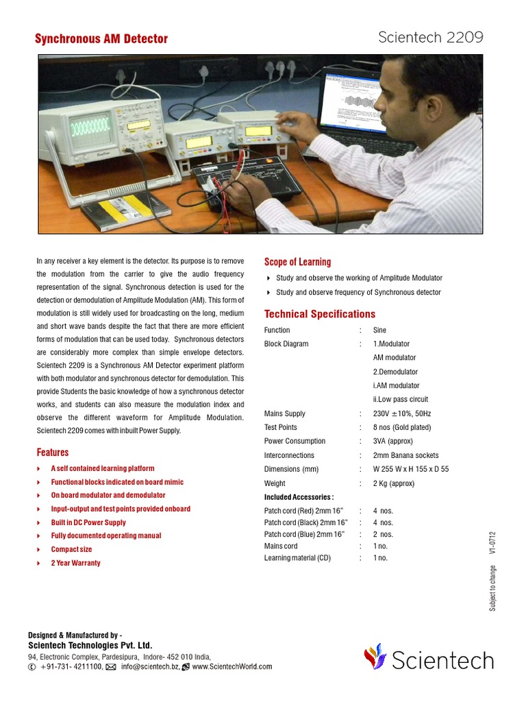 Scientech 2209: Synchronous AM Detector | PDF | Detector (Radio ...