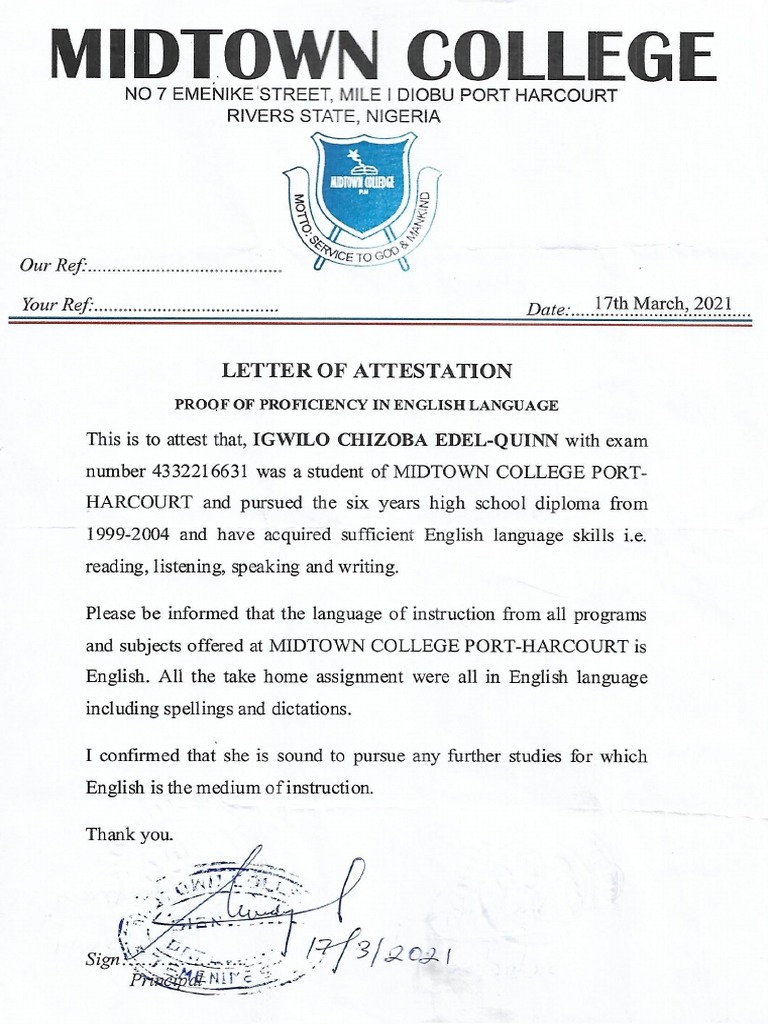 Attestation Letter