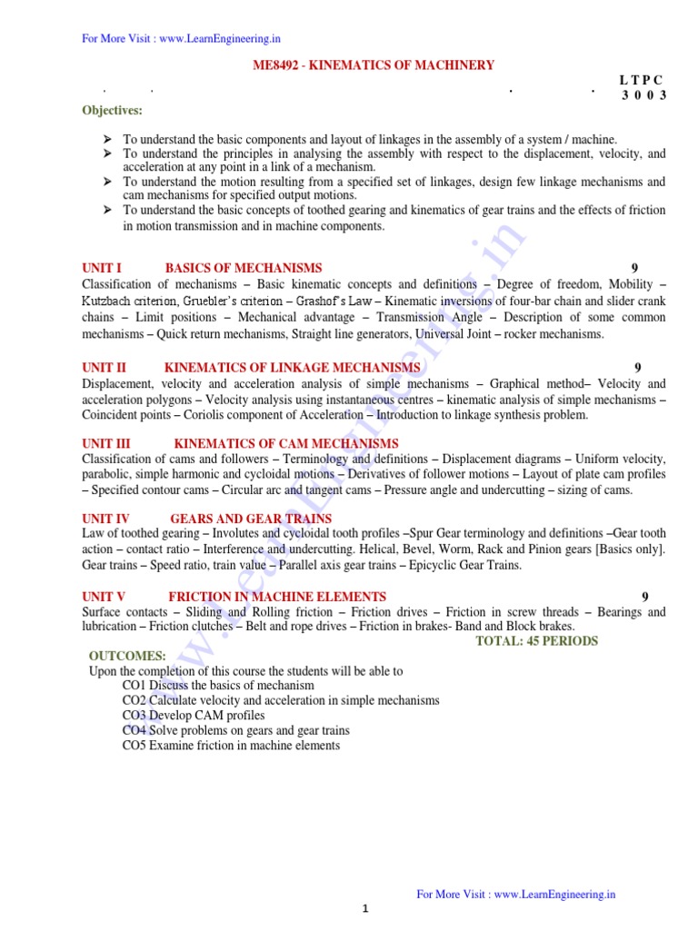 Kinematics of Machinery Overview | PDF | Kinematics | Machines