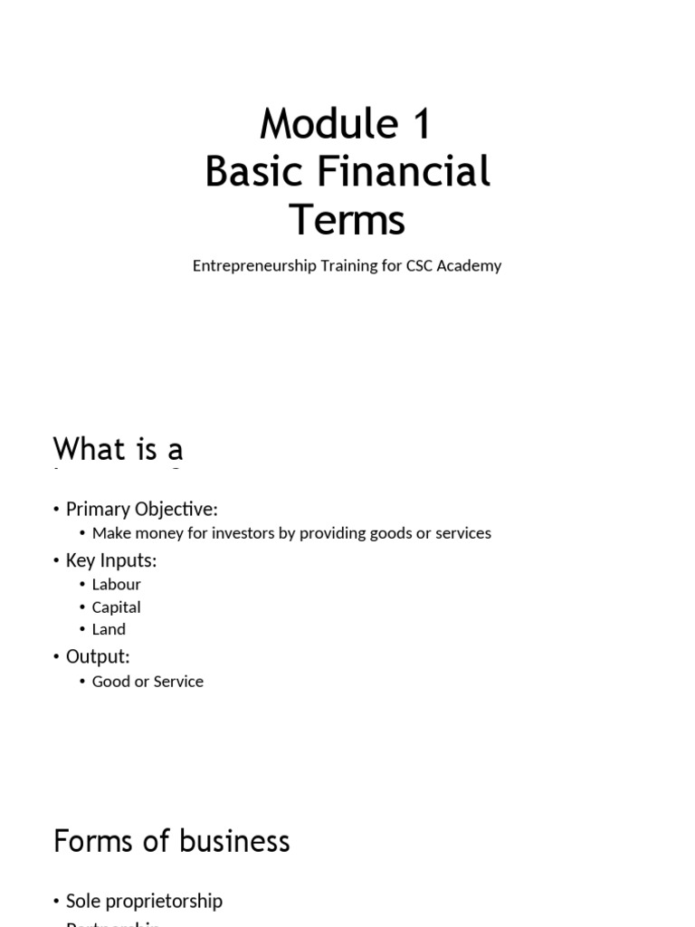 Basic Financial Terms for Entrepreneurs | PDF | Loans | Debt