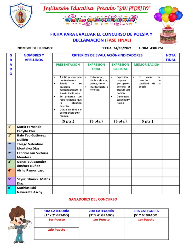 Ficha de Evaluación Concurso de Poesia 2021 | PDF | Poética | Poesía