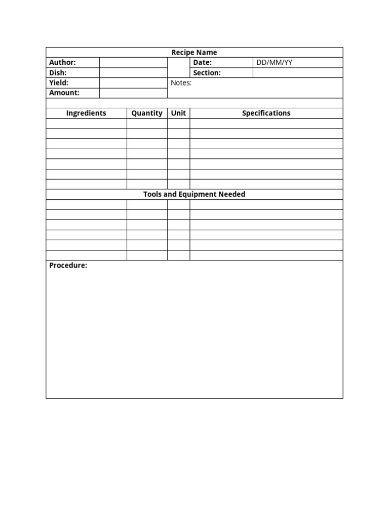 Recipe Template with Ingredients | PDF | Business | Technology ...