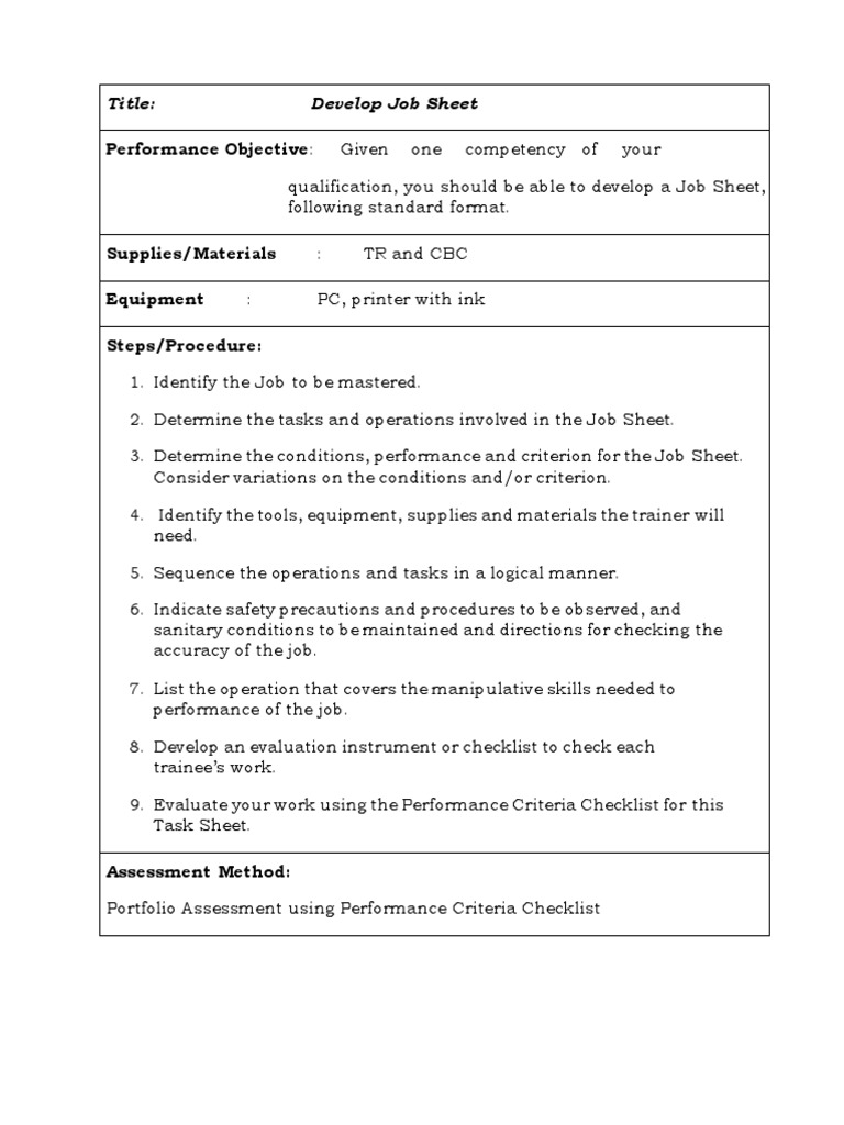 Job Sheet Development Guidelines | PDF