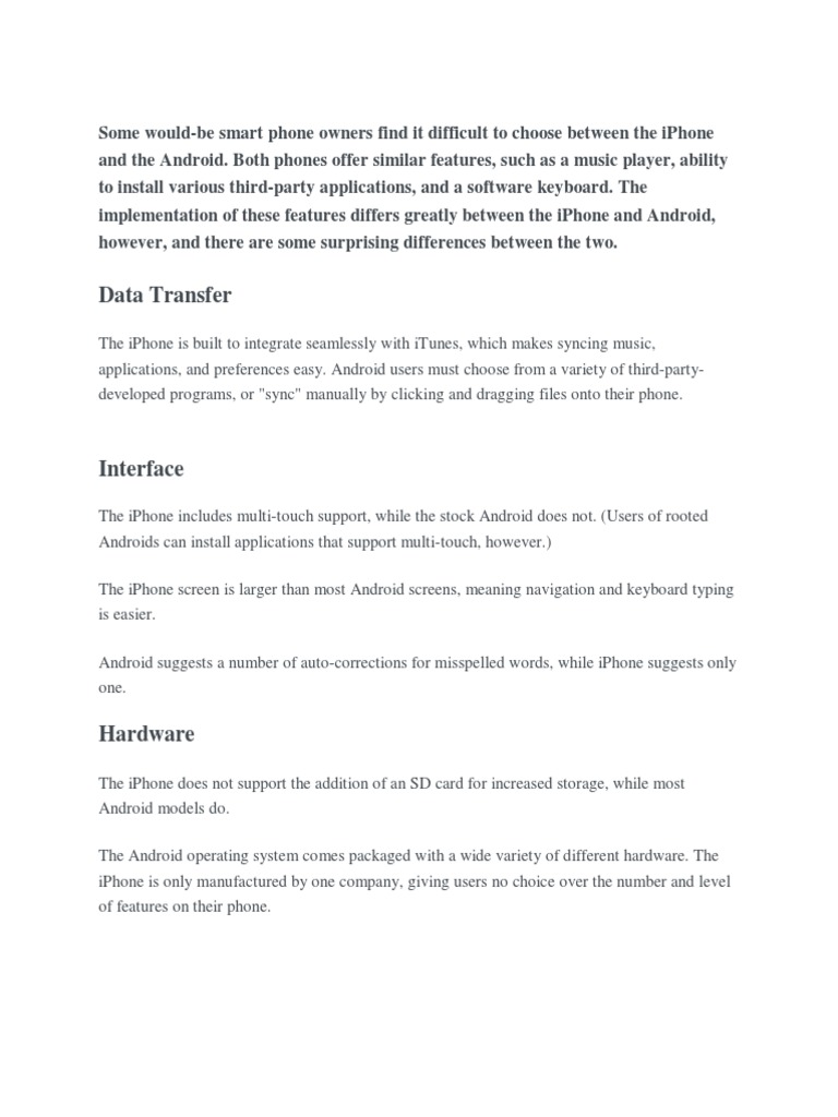 iPhone vs Android: Key Differences | PDF | Android (Operating System ...