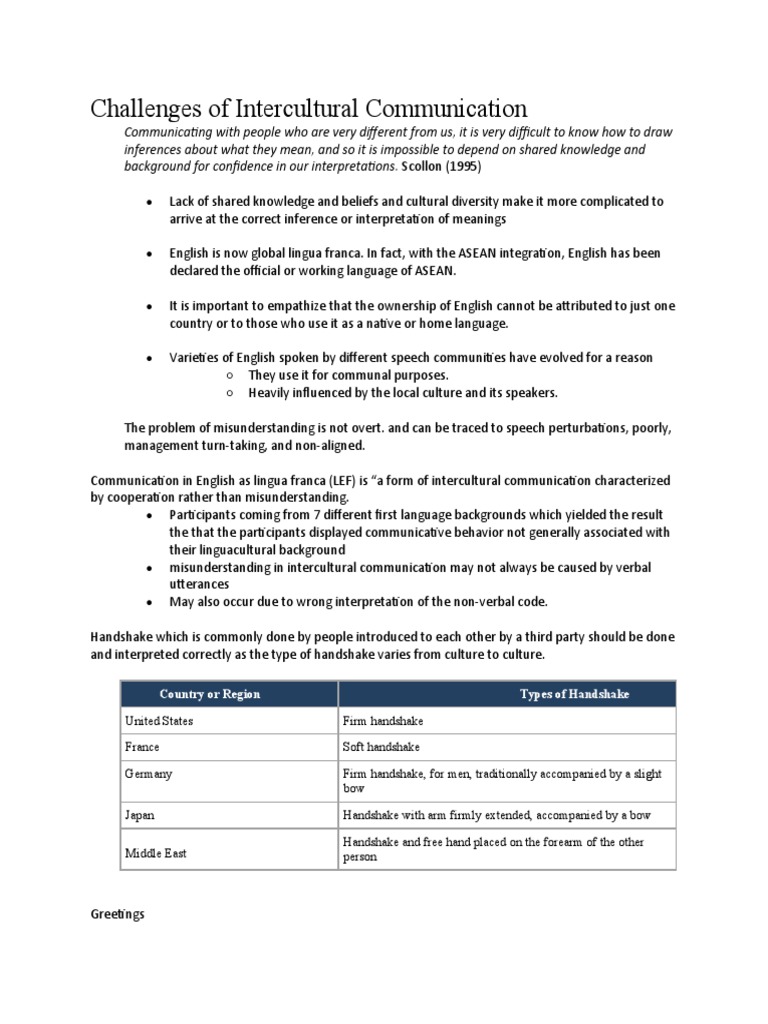Intercultural Communication Challenges | PDF | Cross Cultural ...