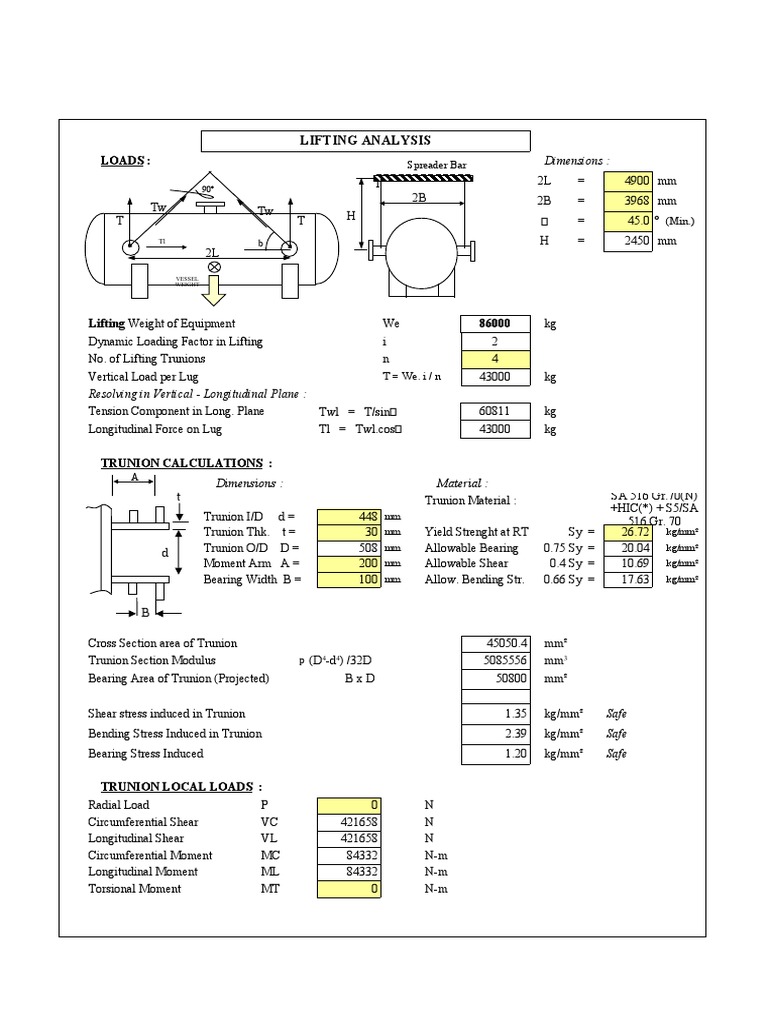 Lifting Trunnion Calculations On Horizontal Vessel - 1 | PDF | Shear ...