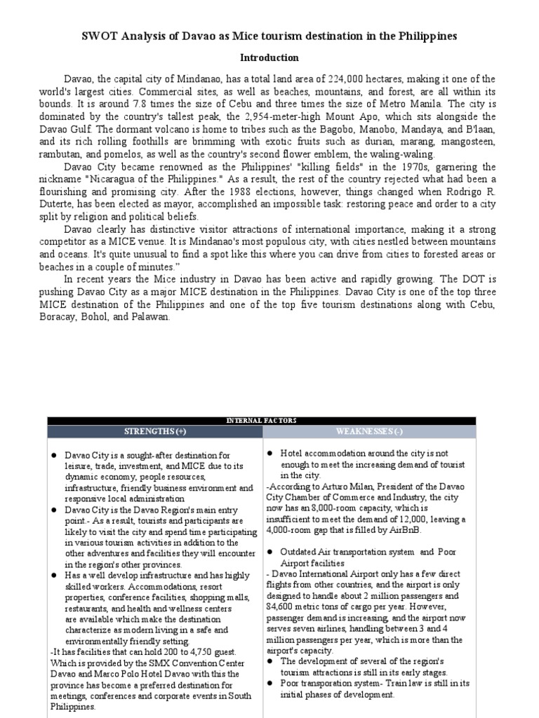 Davao City: MICE Tourism SWOT Analysis | PDF | Mindanao | Tourism