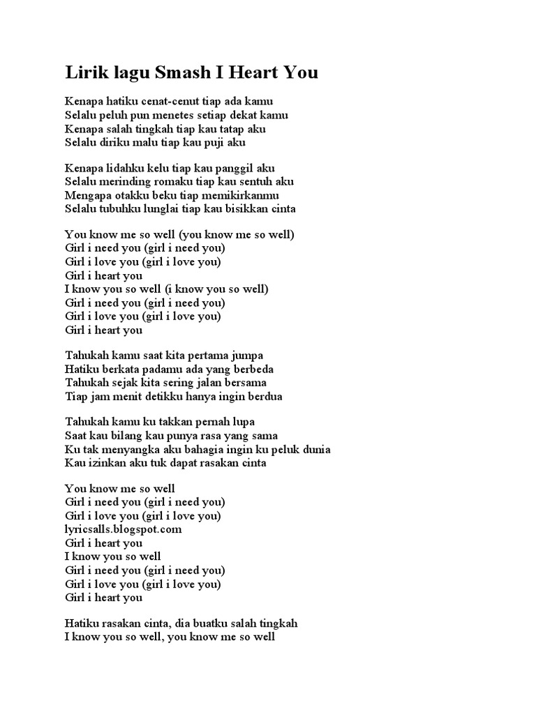 Lirik Lagu Smash I Heart You