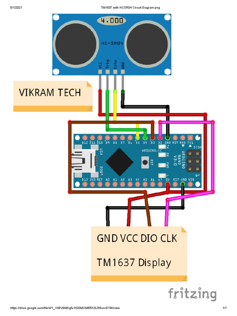 TM1637 With HCSR04 Circuit Diagram - PNG | PDF
