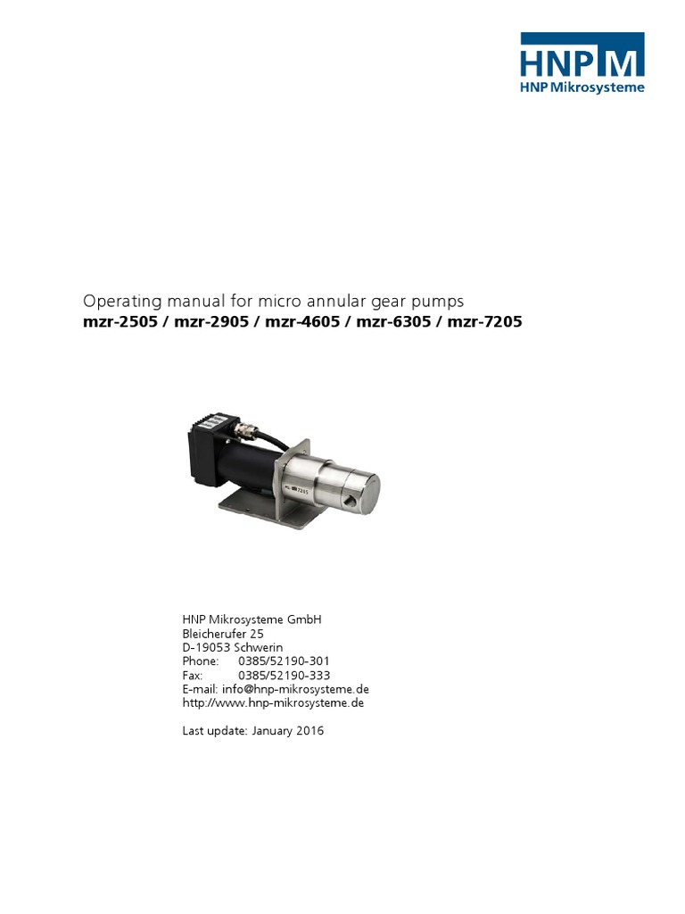 Operating Manual For Micro Annular Gear Pumps: mzr-2505 / mzr-2905 ...