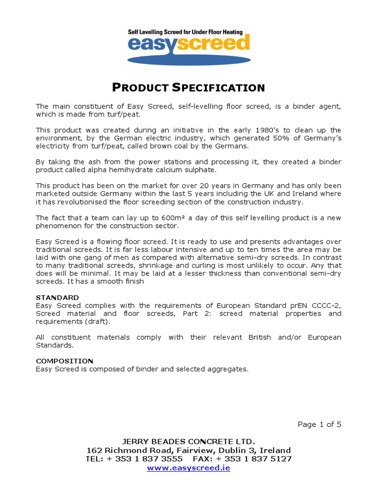 Product Specification 1 | PDF | Concrete | Materials