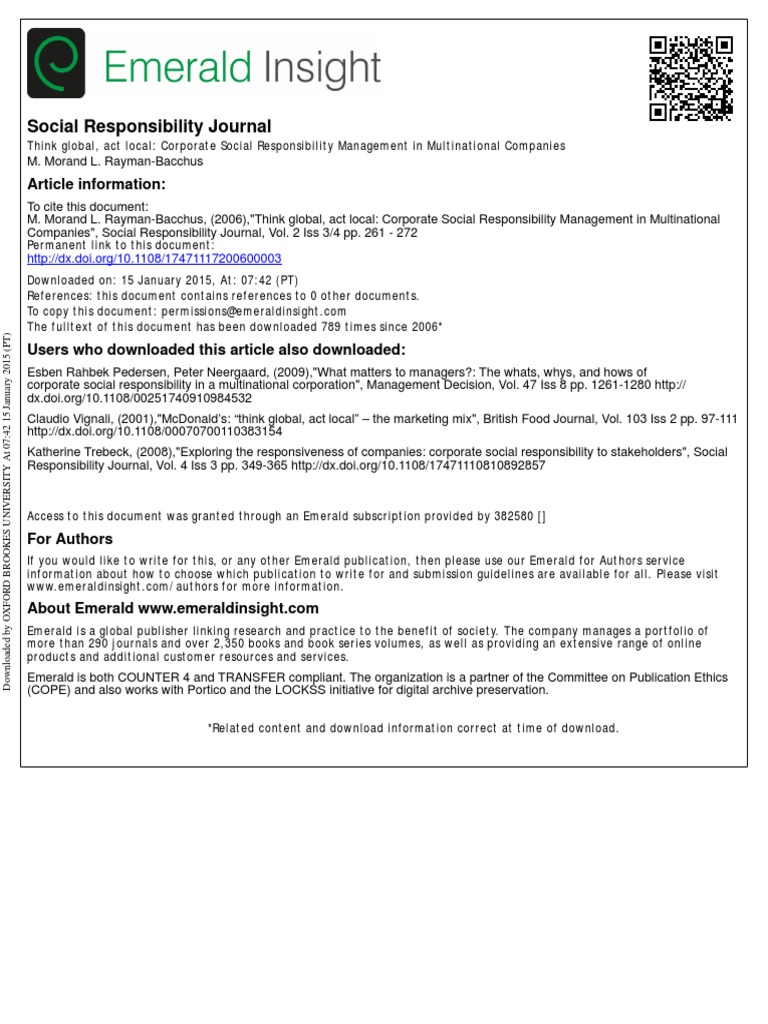 Social Responsibility Journal: Article Information | PDF | Corporate ...