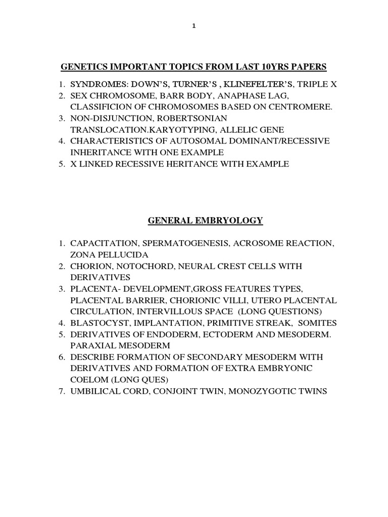 Genetics Important Topics From Last 10yrs Papers | PDF | Science ...