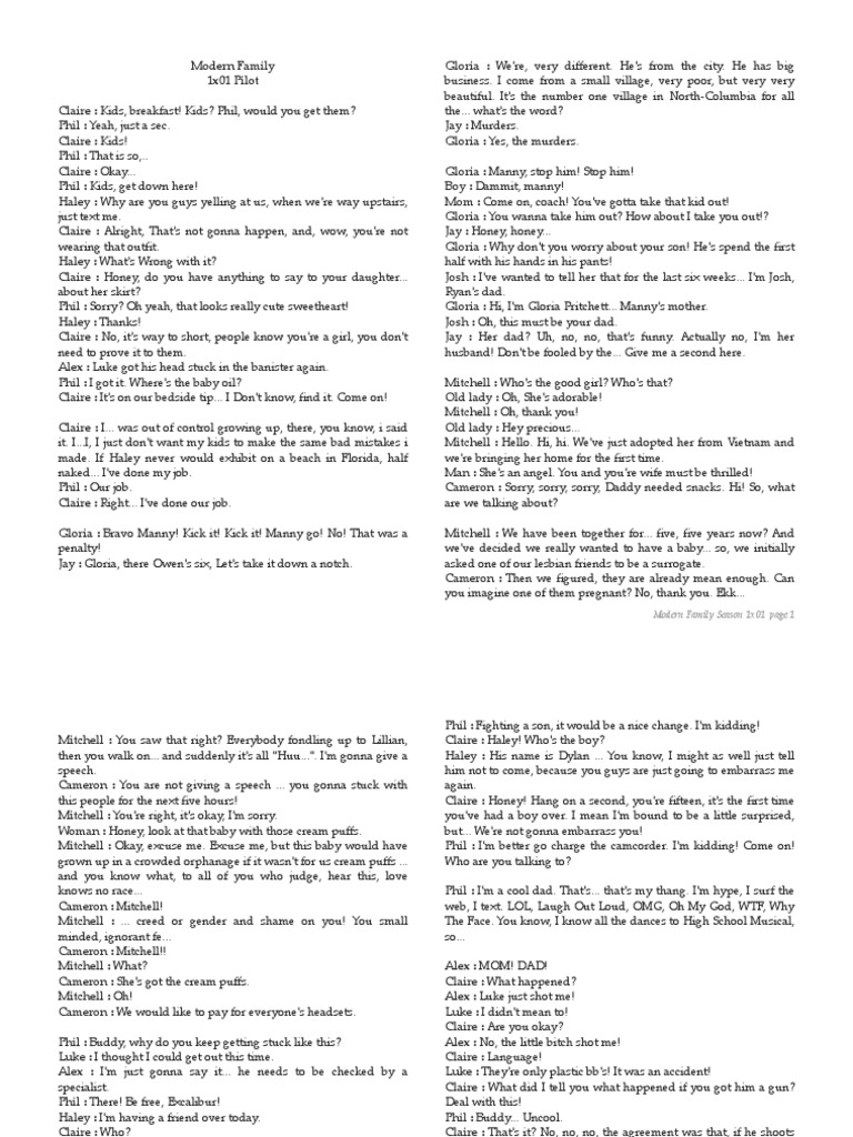 Modern Family Season 1 Script (ALL) PDF Family Society