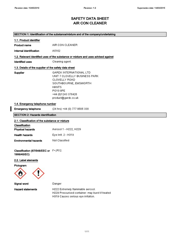 Air Conditioner CleanerFoaming Material Safety Data Sheet PDF PDF