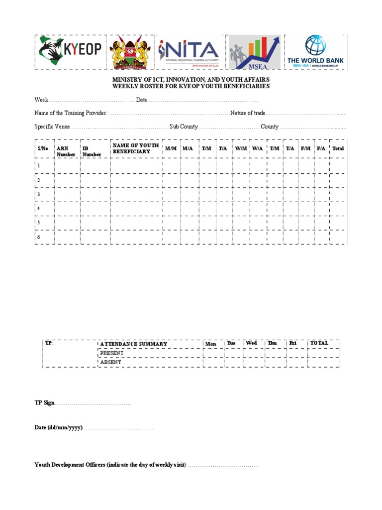KYEOP Weekly Roster for Youth Beneficiaries | PDF | Finance & Money ...