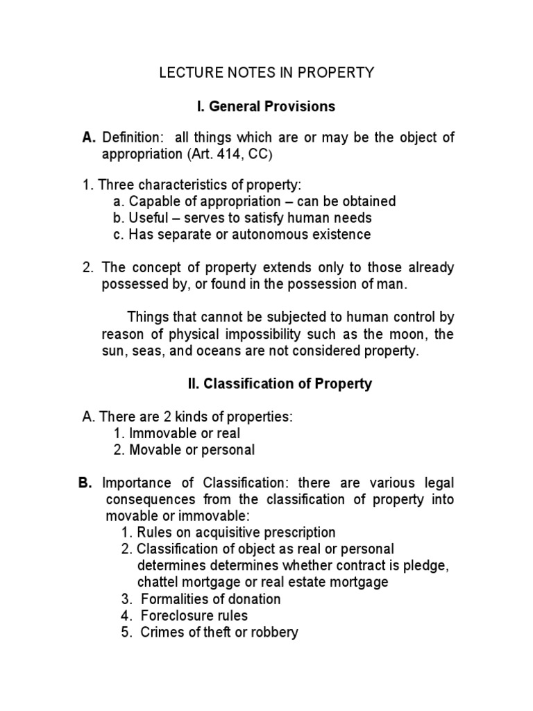 Property Classification and Legal Provisions | PDF | Concurrent Estate ...