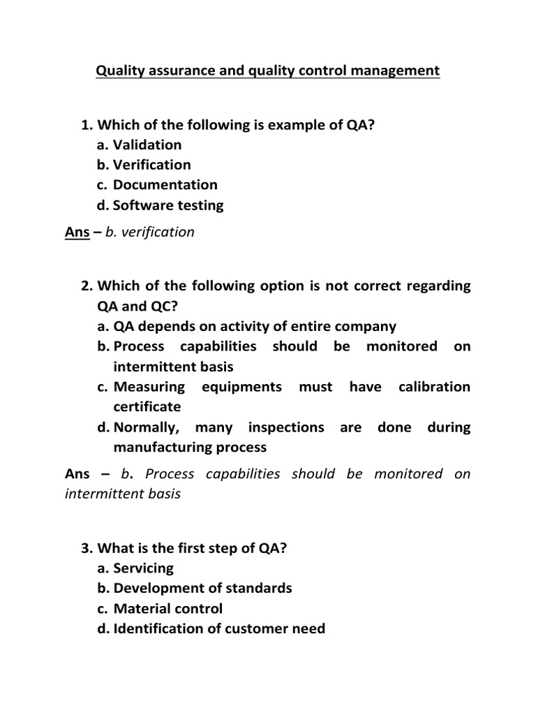 Quality Assurance and Quality Control Management MCQs PDF