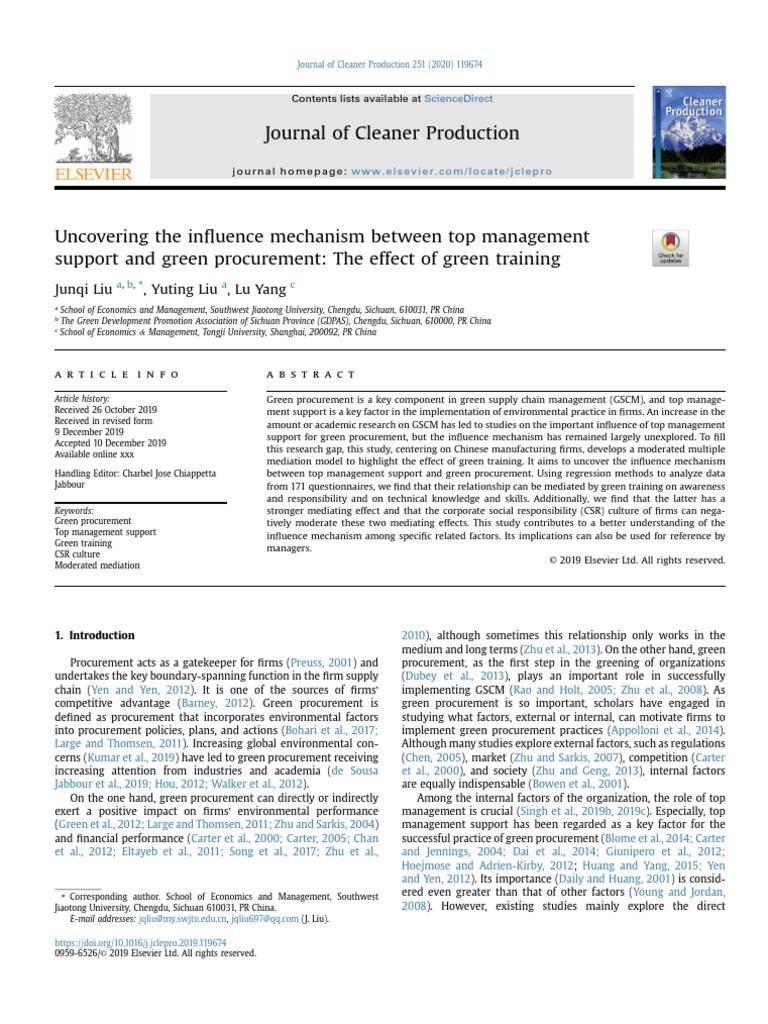 Journal of Cleaner Production Junqi Liu, Yuting Liu, Lu Yang PDF
