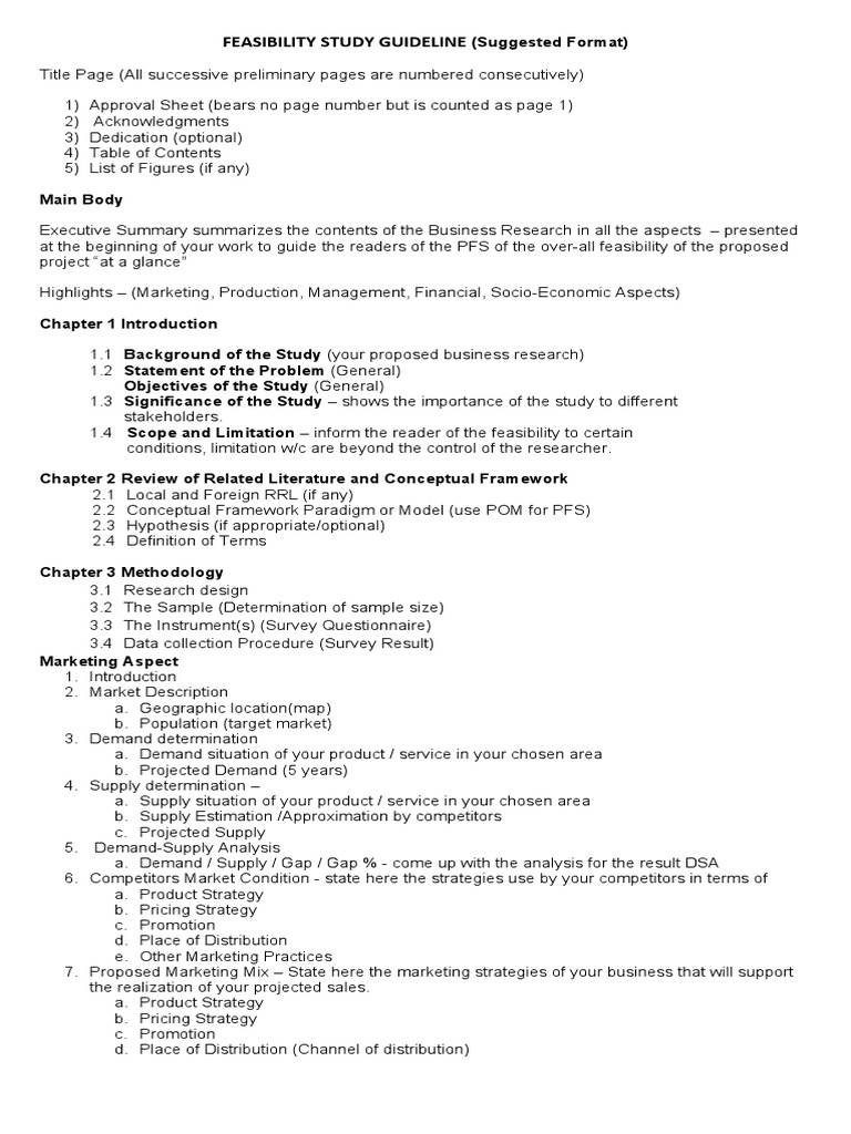 Feasibility Study Guidelines Overview | PDF | Typefaces | Employment