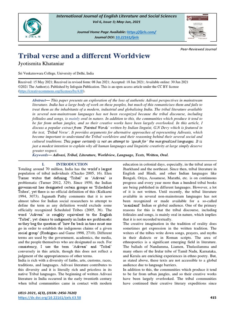 Tribal Verse and A Different Worldview | Download Free PDF | Tribe ...