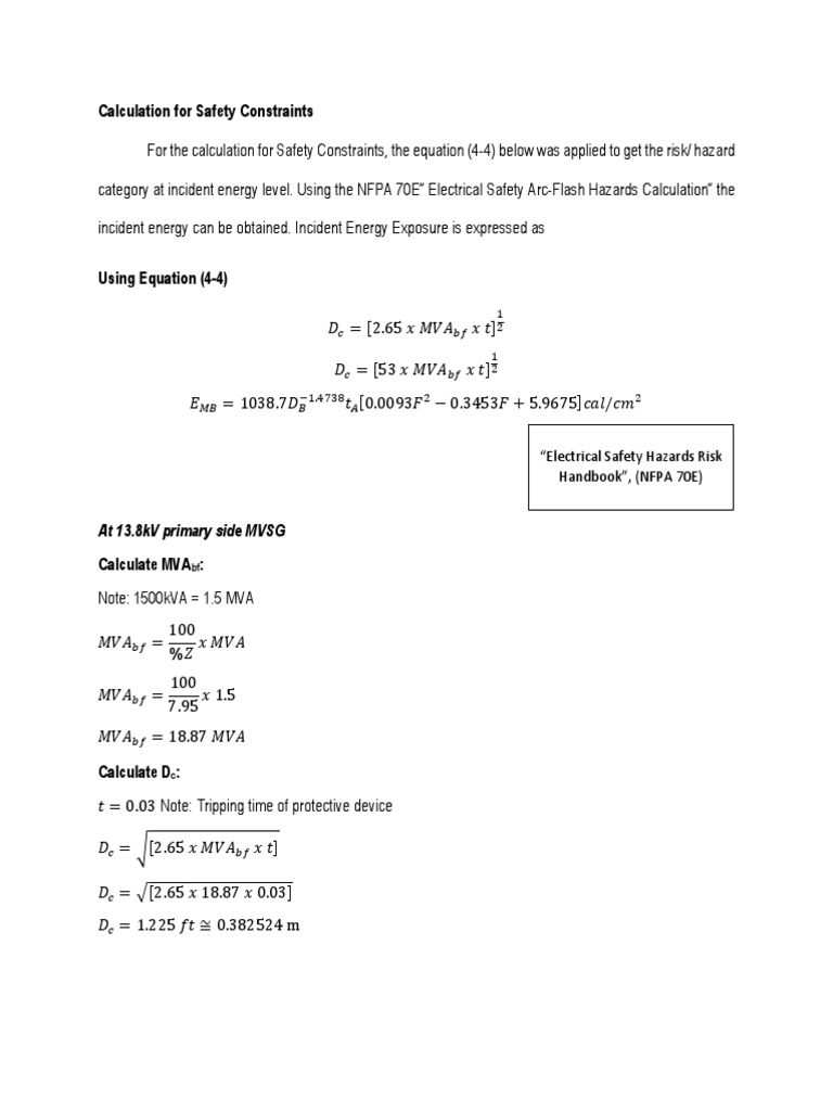 Calculation For Safety Constraints: at 13.8kV Primary Side MVSG | PDF ...