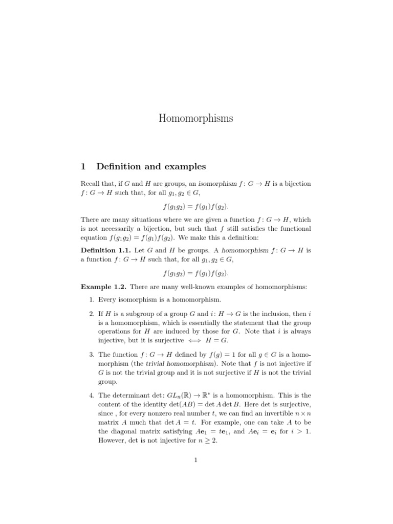 Homomorphisms 1 Definition and Examples PDF Group (Mathematics