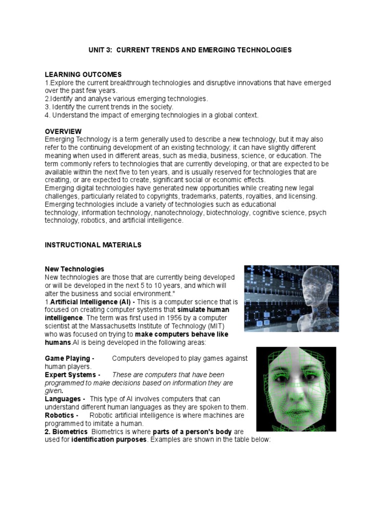 Unit 3 Current Trends & Emerging Technologies | PDF | Artificial ...