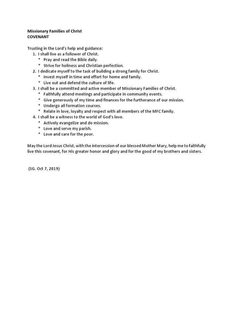 Missionary Families of Christ Covenant | PDF