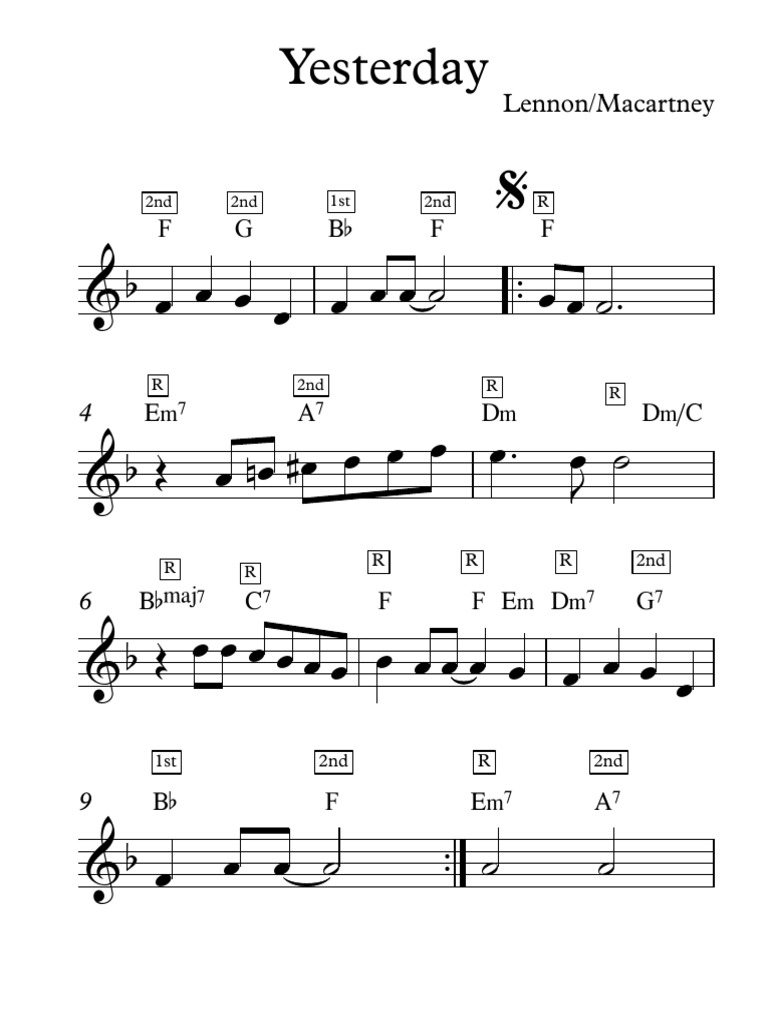 Yesterday Melody and Chord - Full Score | PDF