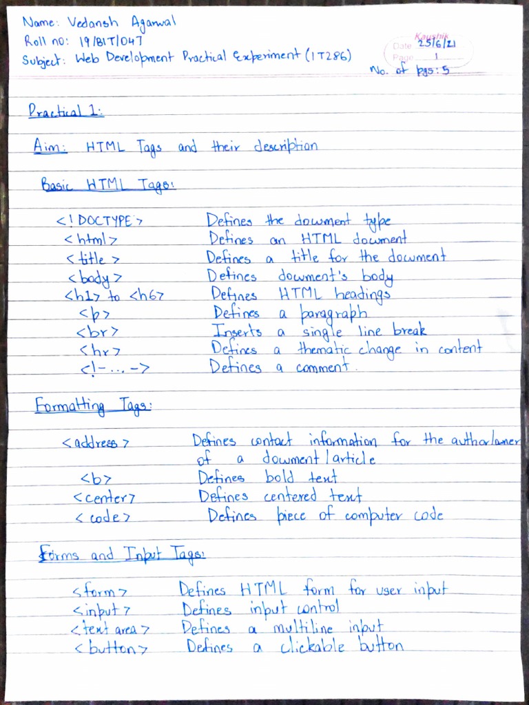 19BIT047 Web Development Lab Practical Experiment | PDF | Html Element ...