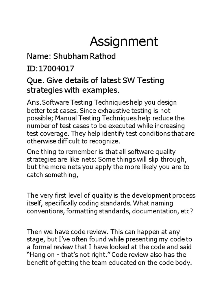 Assignment: Name: Shubham Rathod ID:17004017 Que. Give Details of ...