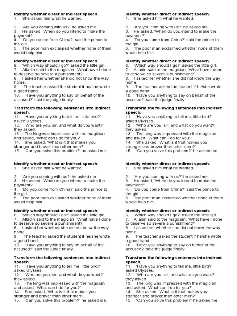 Direct and Indirect Speech Exercises | PDF | Violence