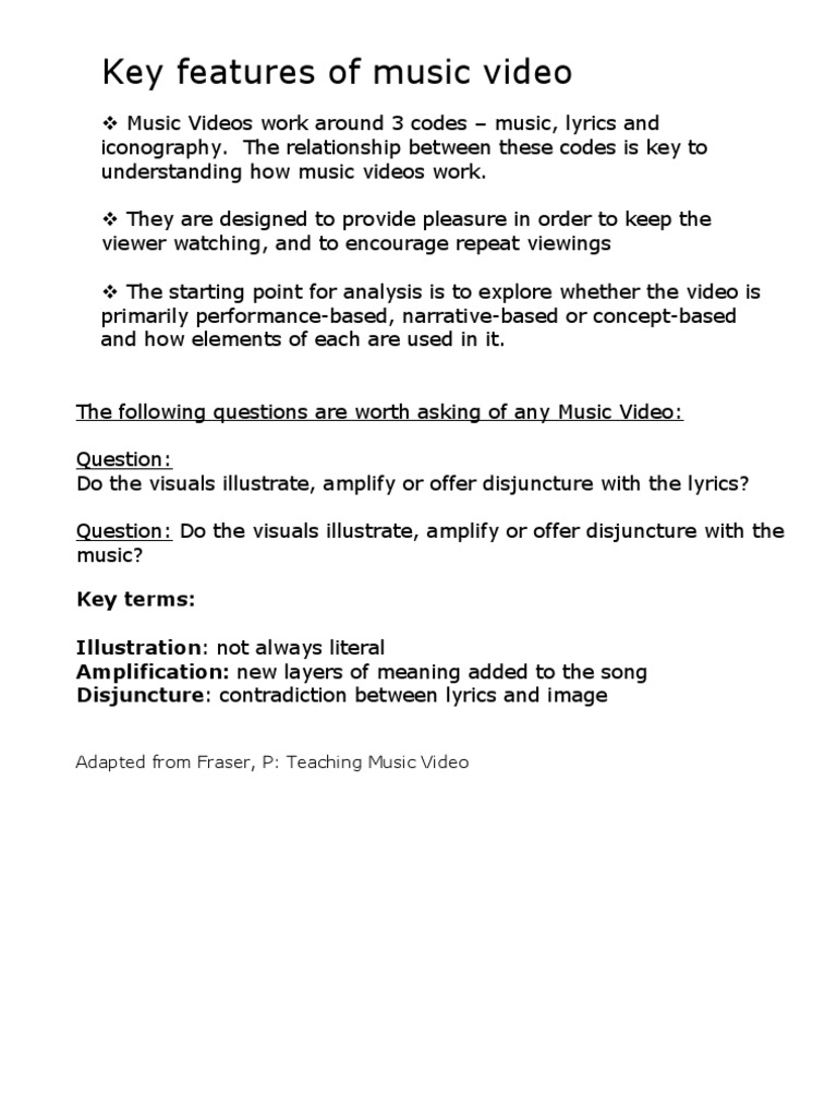 Key Features of Music Videos Explained | PDF | Language Arts & Discipline