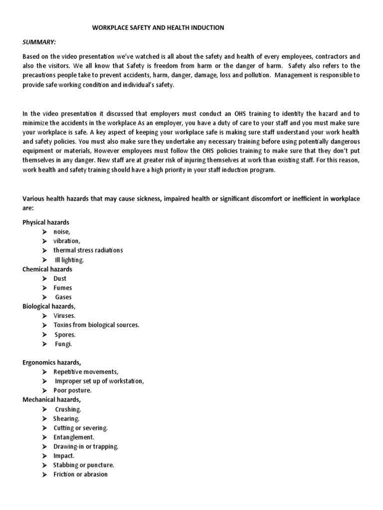 Workplace Safety Induction Training Guide | PDF | Dangerous Goods ...