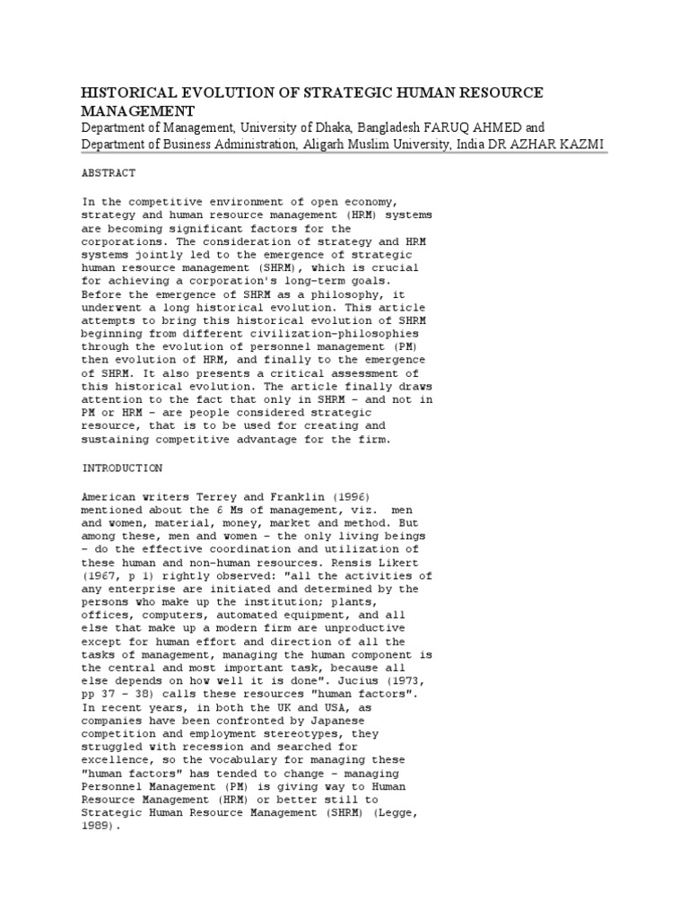 Evolution of Strategic HR Management | PDF | Human Resource Management ...