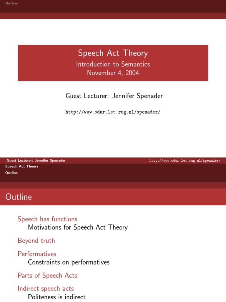 Speech Act Theory Overview by Spenader | PDF | Interpretation ...