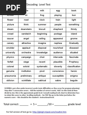 Schonnel Reading Test | PDF