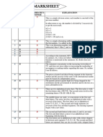 Marksheet: SL NO Correct Answer Candidate'S Answer Explaination B