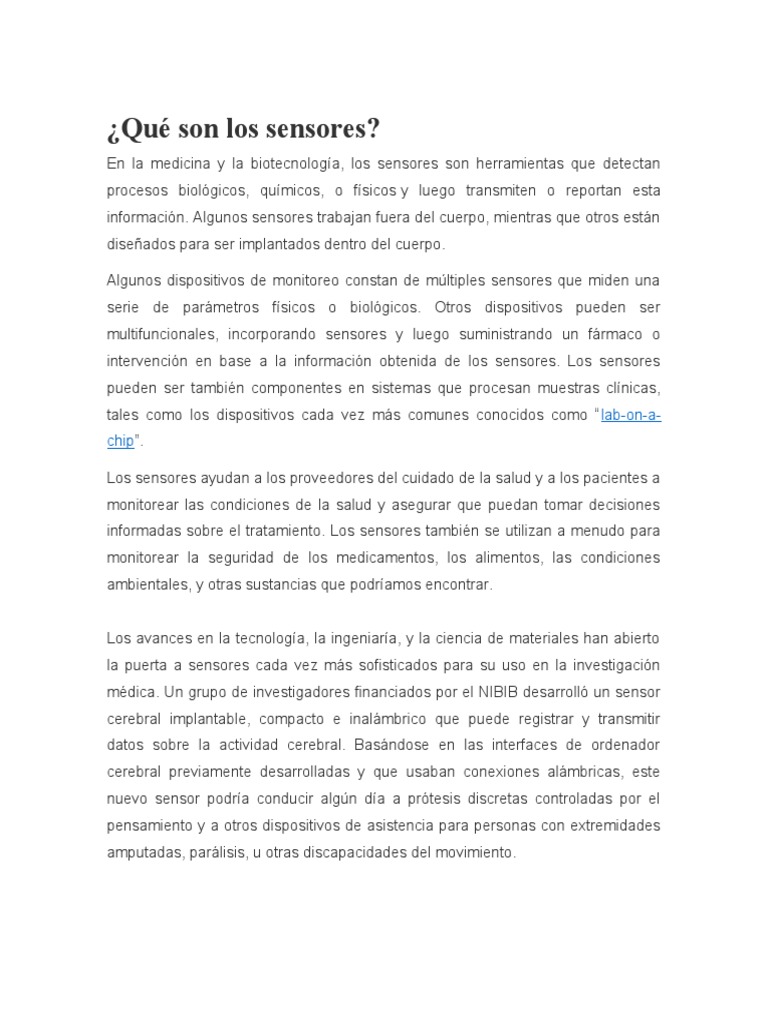 Sensores Médicos: Innovaciones y Usos | PDF | Sensor | Medicamentos con ...