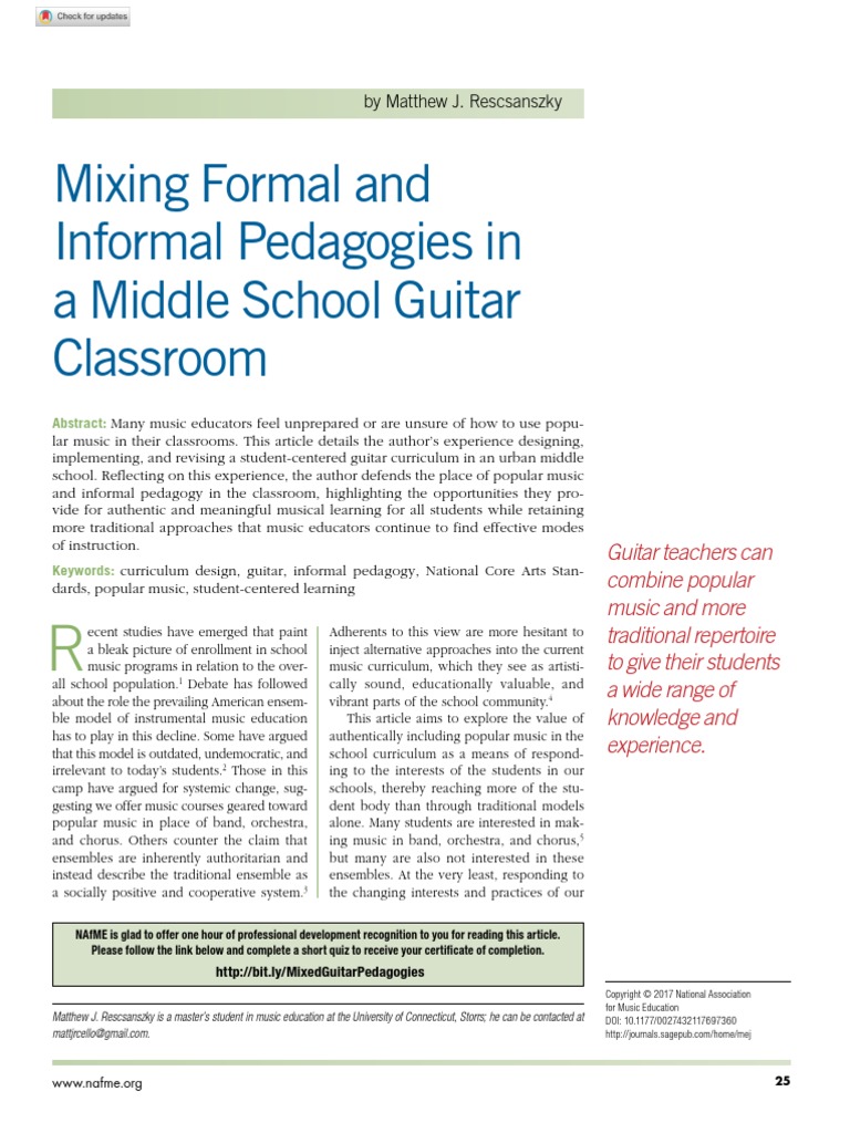 Mixing Formal and Informal Pedagogies in A Middle School Guitar