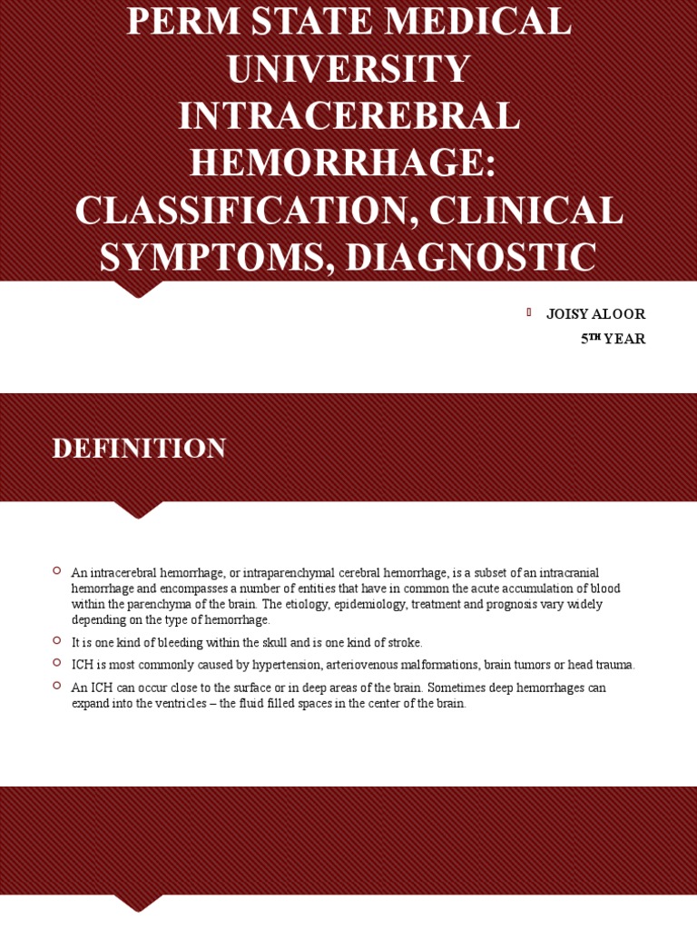 Intracerebral Hemorrhage Overview and Insights | PDF | Stroke | Angiology