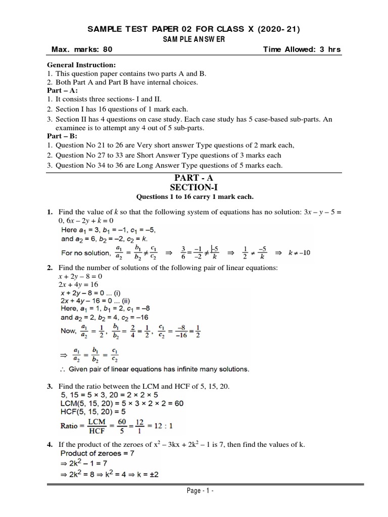 Class X Sample Test Paper 2020-21 | PDF | Triangle | Circle