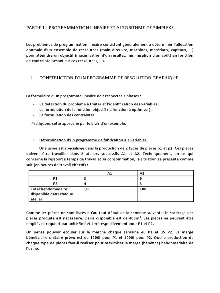 Programmation Linéaire : Algorithme Simplexe | PDF | Optimisation ...